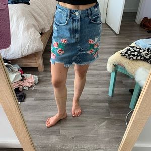 Floral denim high waisted skirt